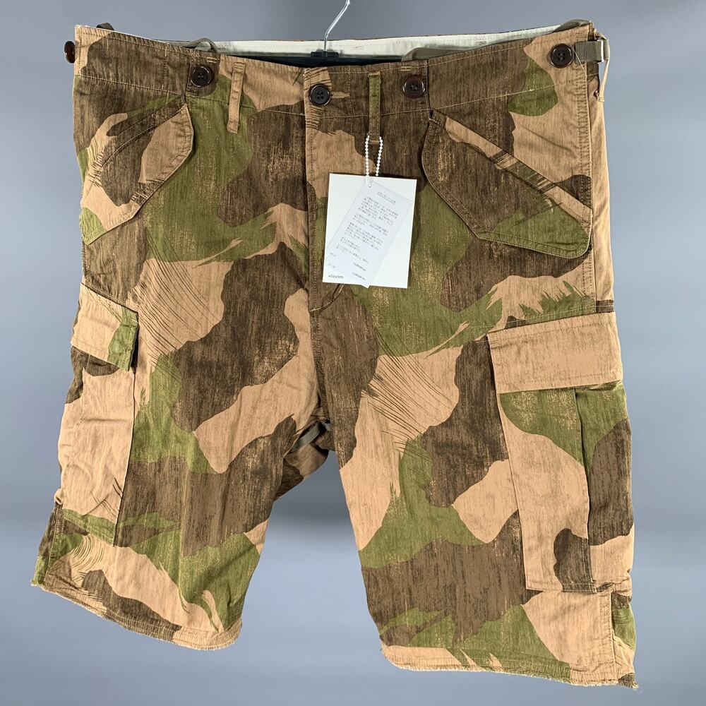 VISVIM Size L Brown Olive Camo Cotton Cargo Pockets Shorts